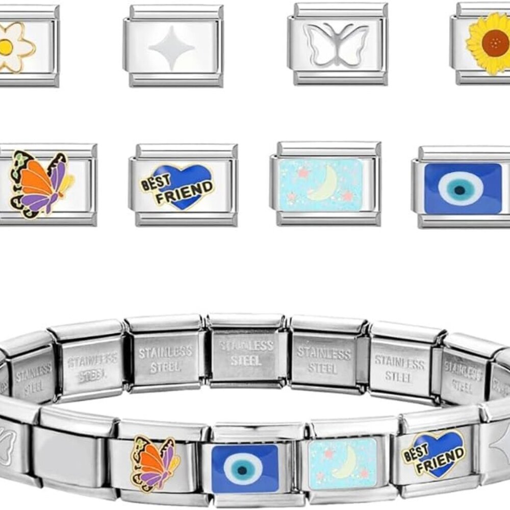 Italian Charms Bracelet Sets with 1Pcs Starter Brascelet 9Pcs Charms 9mm Italian - Picture 2 of 7